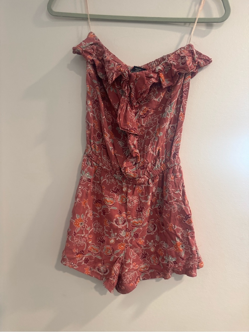 Angie Women’s Rust Floral Strapless Romper Size Small 100% Rayon Boho